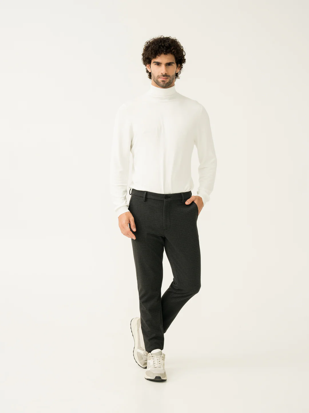 Belfast Black Checks Slim Fit Power Stretch Pants - Image 7