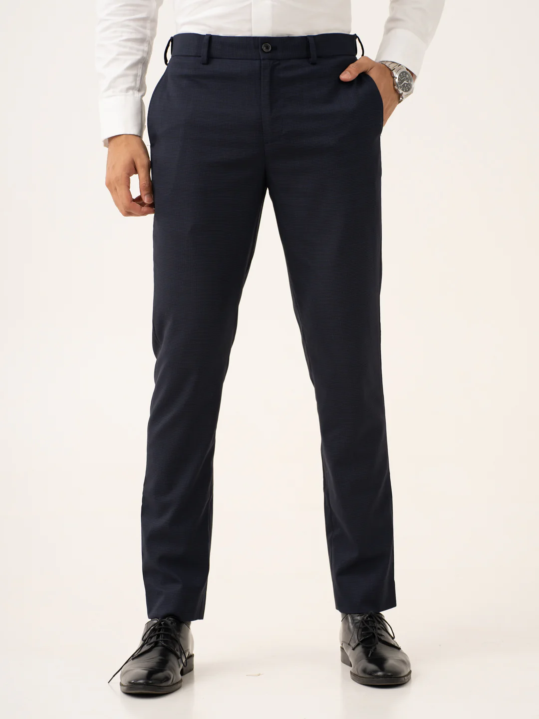 Cassian Navy Houndstooth Stretch Formal Pants
