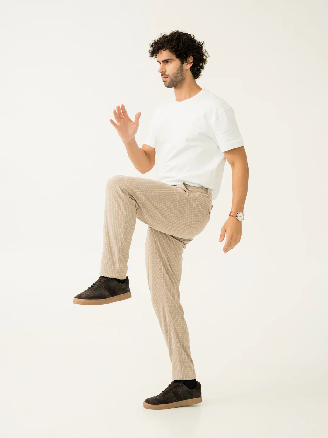 Bikaner Khaki Checks Slim Fit Power Stretch Pants - Image 4