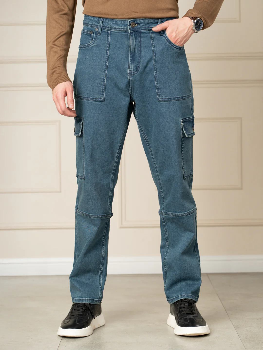 Dusty Blue Relaxed Fit Denim Cargos