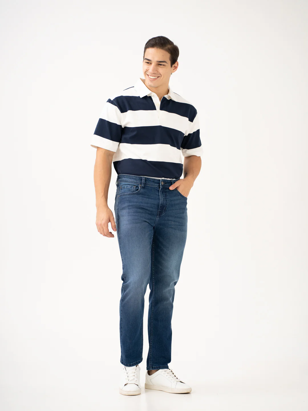 Faded Blue Whiskered Slim Fit Jeans