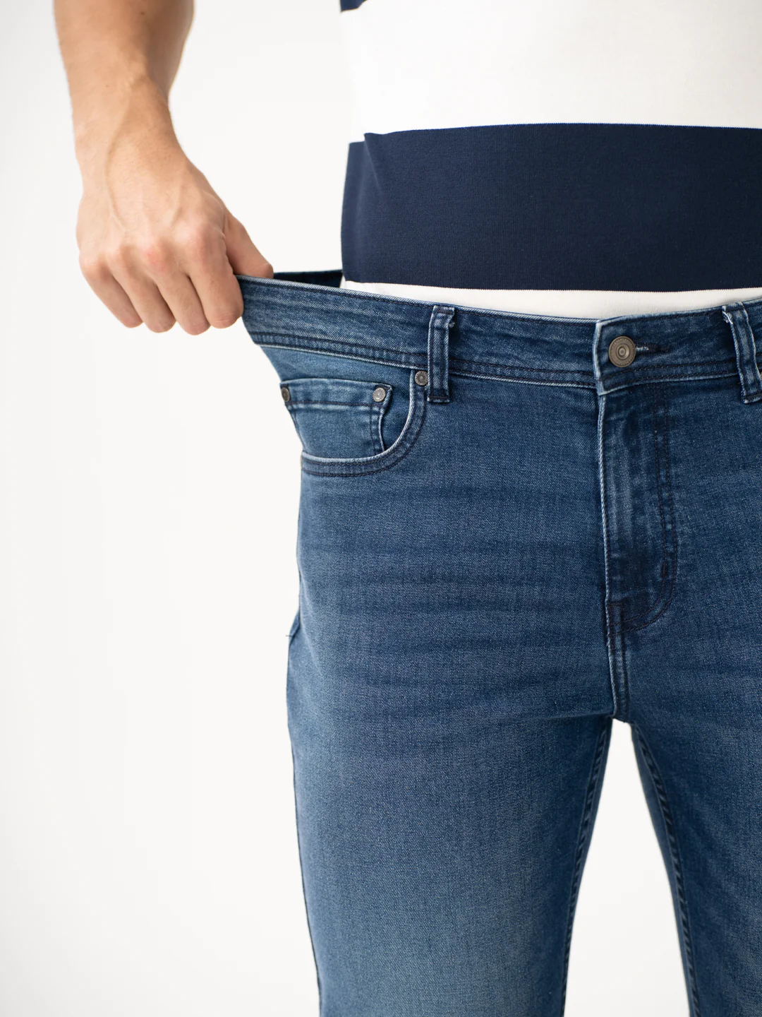 Faded Blue Whiskered Slim Fit Jeans - Image 4