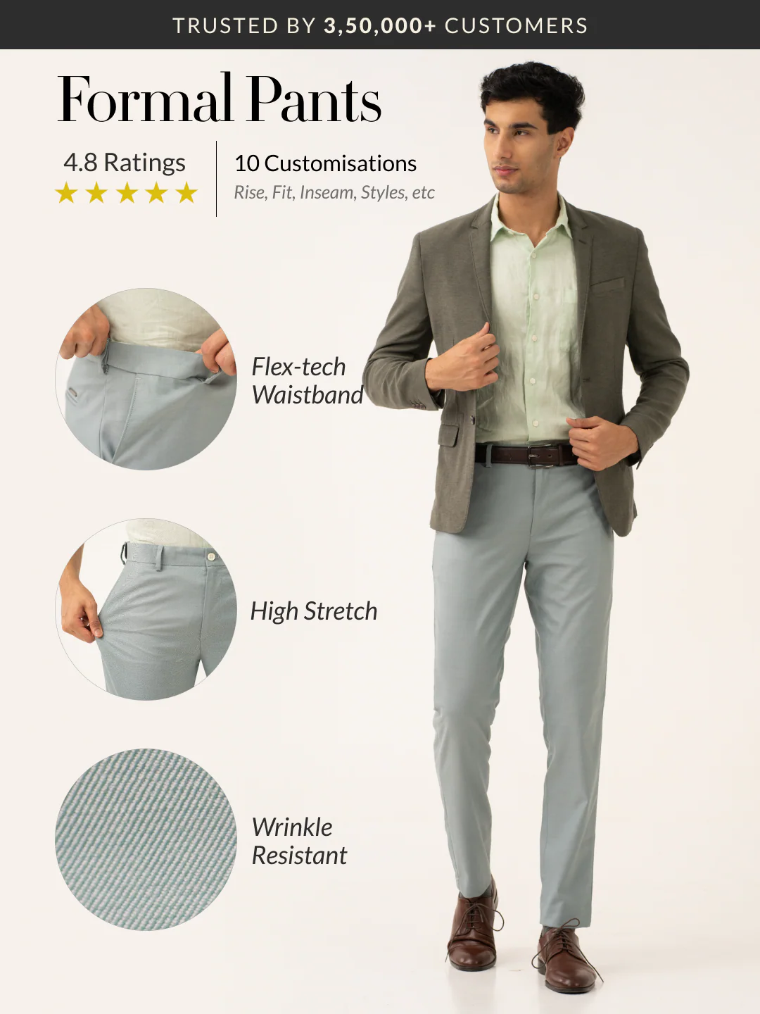 Glazed Teal Twill Stretch Formal Pants - Image 2