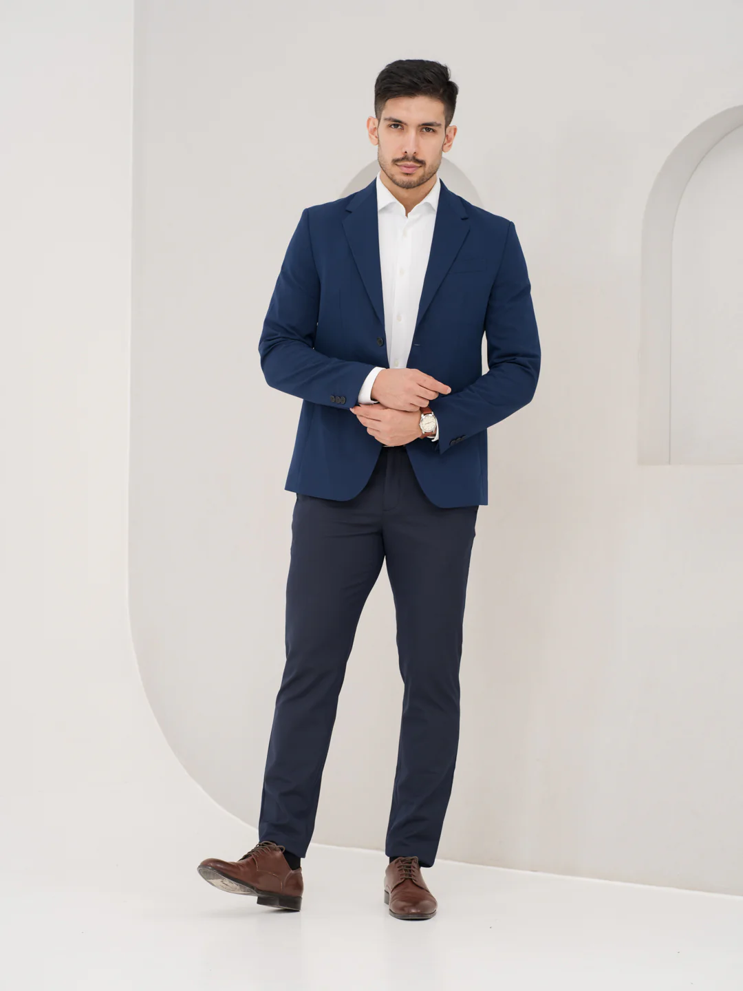 Kairo Navy Luxury Twill Relaxed Fit Stretch Formal Pants - Image 2