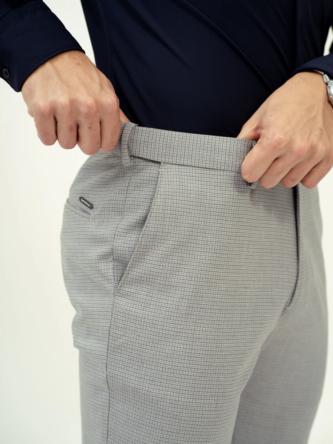 Marble Grey Micro Checks Stretch Pants - Image 4