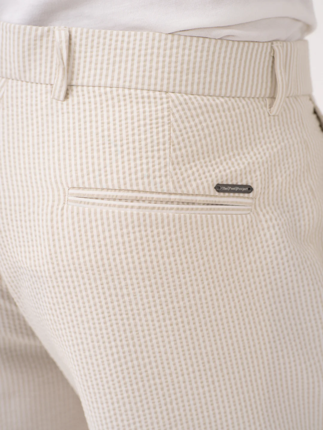 Milo Beige Stripes Seersucker Chino Shorts - Image 9