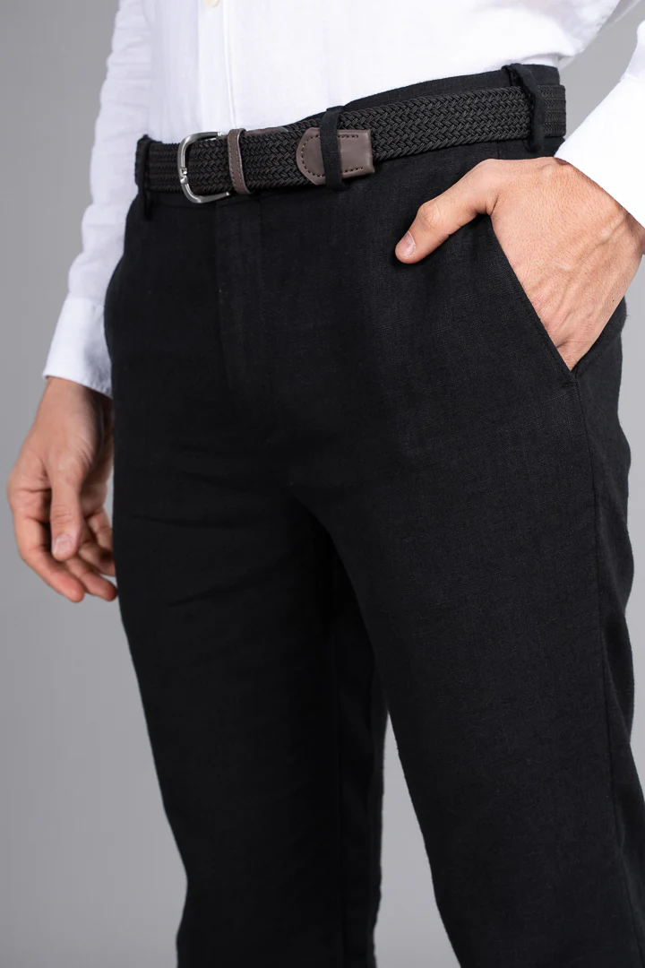 Natural Black 100% Linen Pants