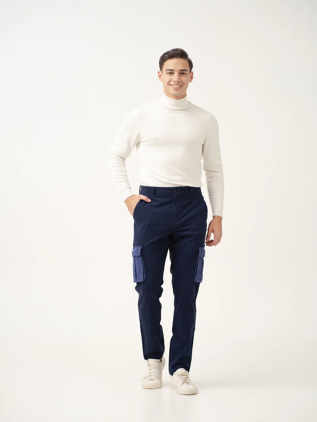 Navy Blue Cargo Corduroy Pants - Image 2