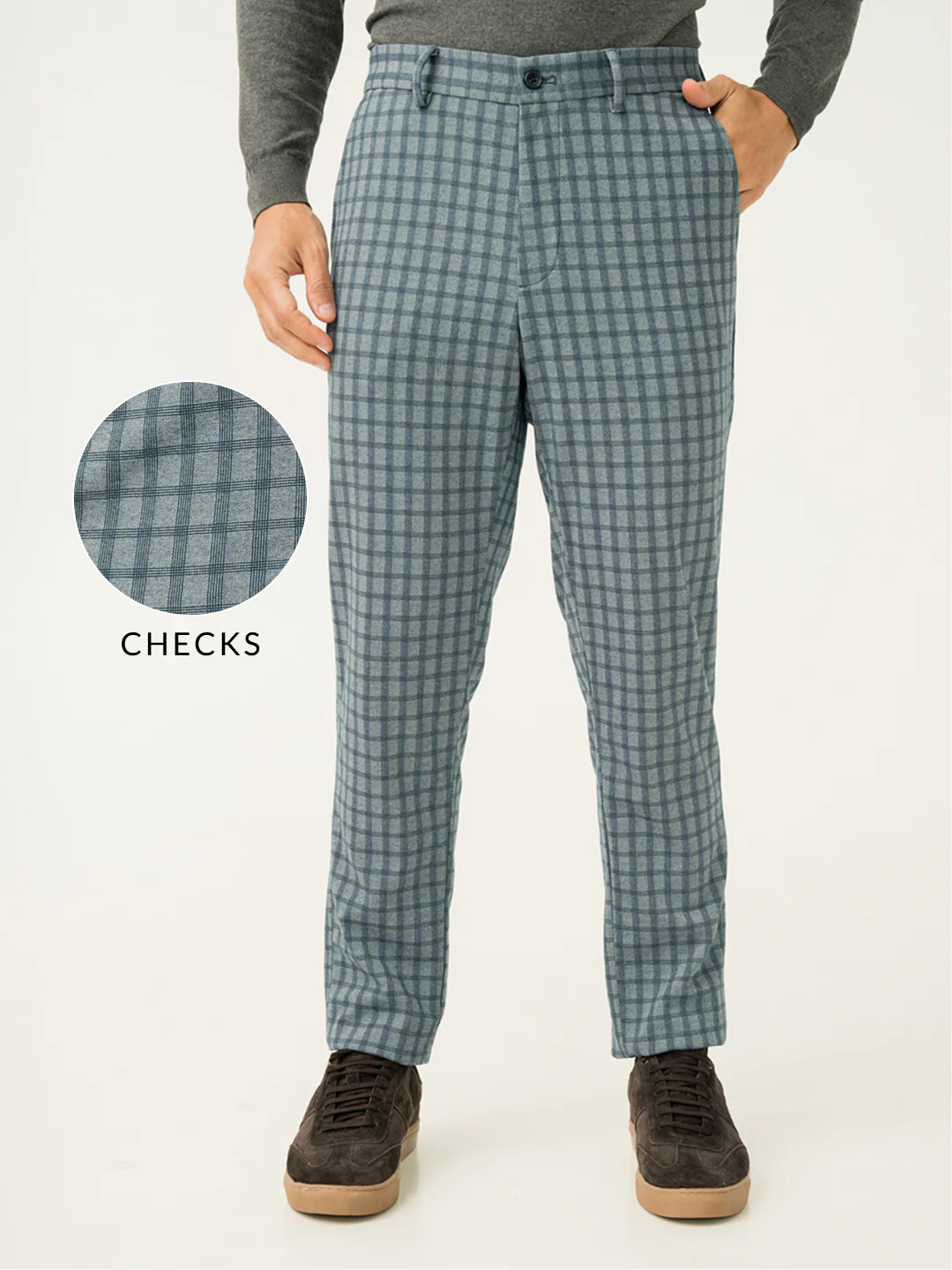 Ripple Blue Checks Slim Fit Power Stretch Pants - Image 2