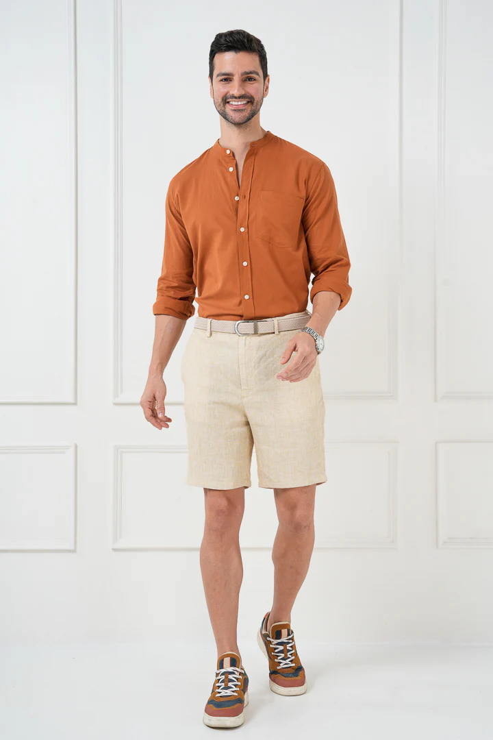 Salted Caramel 100% Linen Chino Shorts - Image 2
