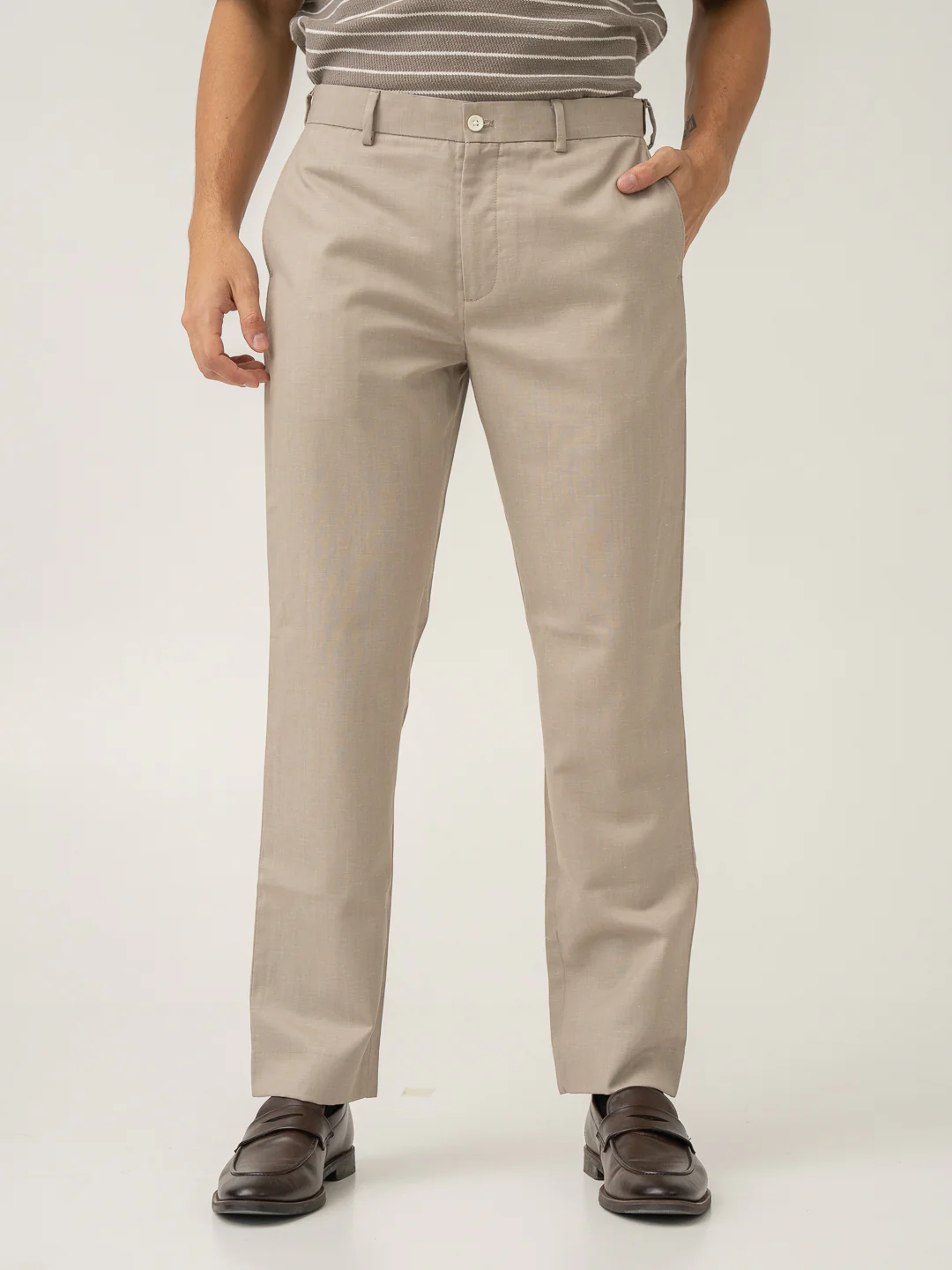 Silica Beige Tropical Wool Linen Pants
