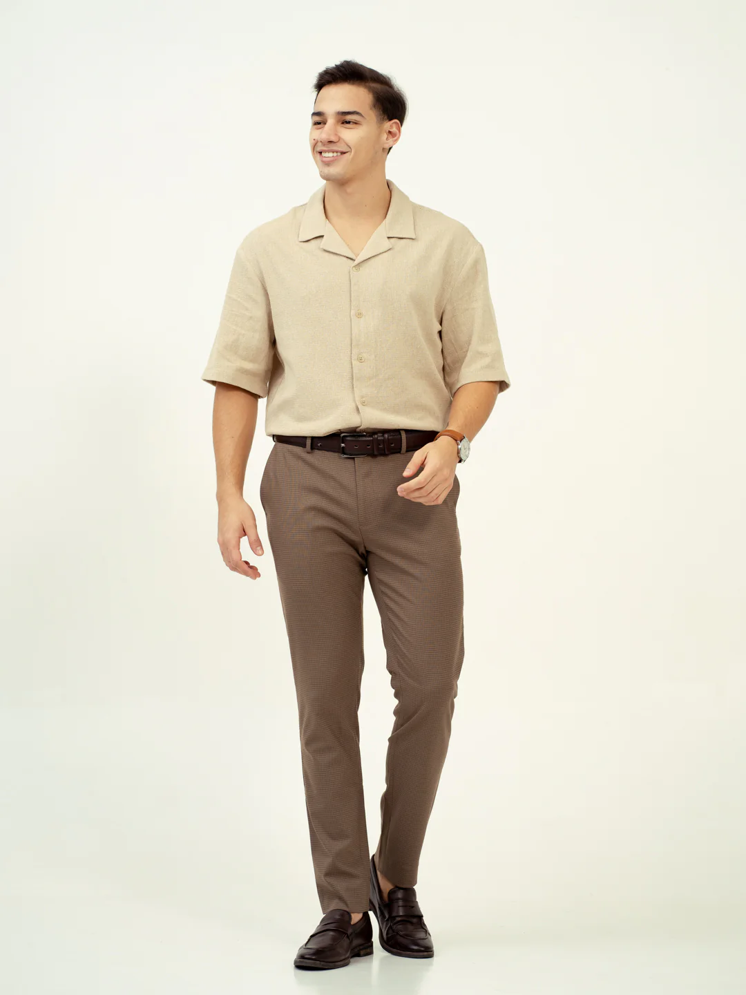 Umber Brown Micro Checks Stretch Formal Pants - Image 2