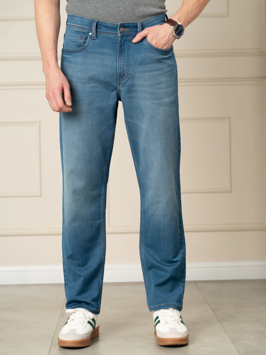 Walking Blue Tinted Whiskered Relaxed Fit Jeans - Image 2