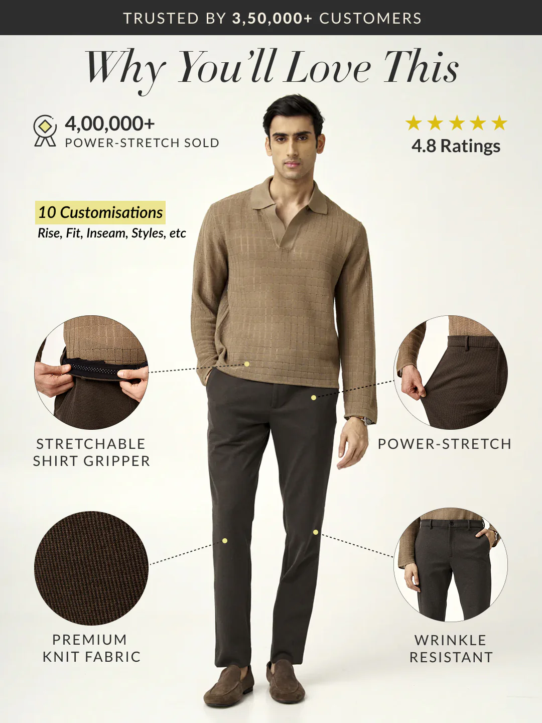Walnut Brown Houndstooth Power-Stretch Pants - Image 2